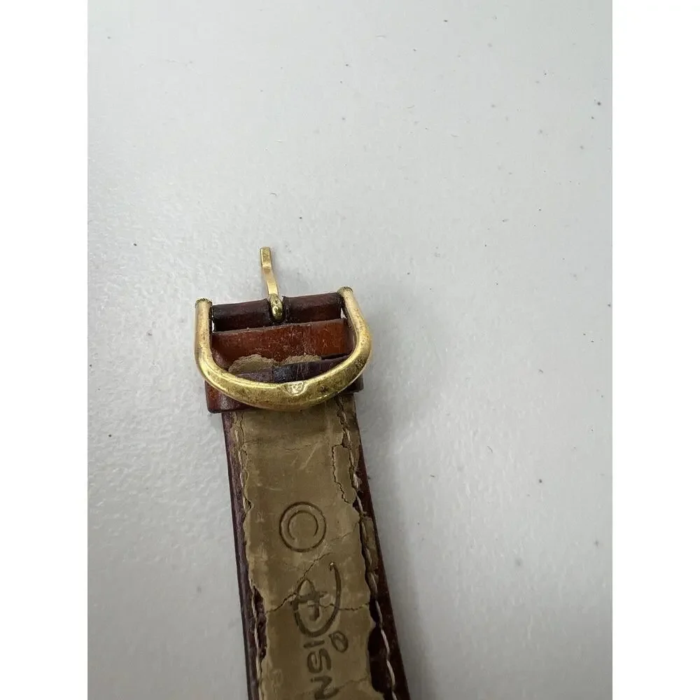 Disney Time Works Mickey Mouse Gold Toned Analog Watch Brown Leather